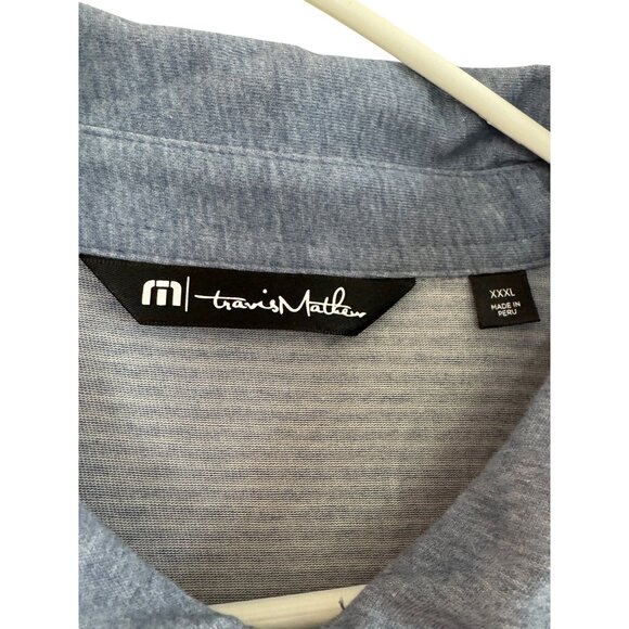 Travis Mathew Stripe Polo Shirt 3XL Blue Cotton Blend Short Sleeve Collared Golf - Picture 2 of 4